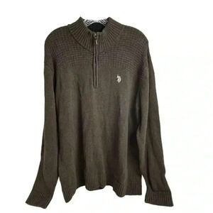 U.S. Polo Assn. Men's 1/4 Zip Pullover Sweater Brown Size L Long Sleeve